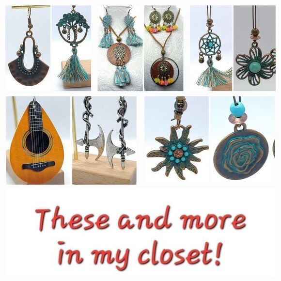 Boho 3pc Matching Set Medallion Flower Petals Necklace + Earrings Tribal Jewelry - Picture 8 of 8